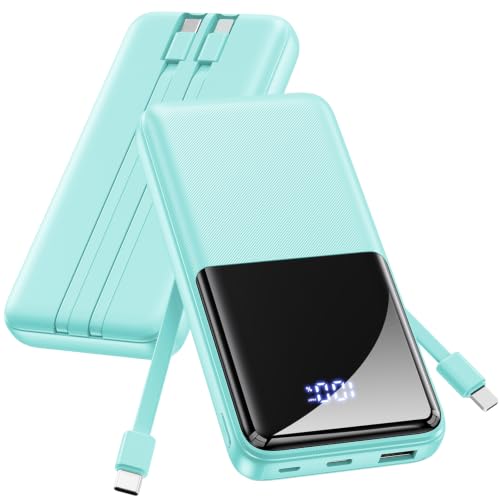 CFIAI Portable Charger 15000mAh Slim Power Bank with Built in Cables - color: Teal