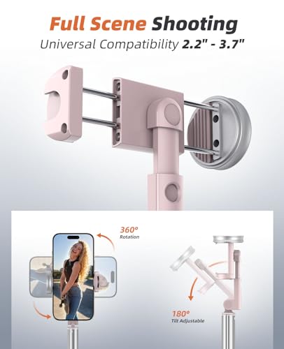 Tripod for iPhone, Selfie Stick with Remote, Stable & Durable Phone Tripod - color: Pink