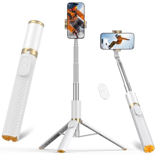 Tripod for iPhone, Selfie Stick with Remote, Stable & Durable Phone Tripod - color: White