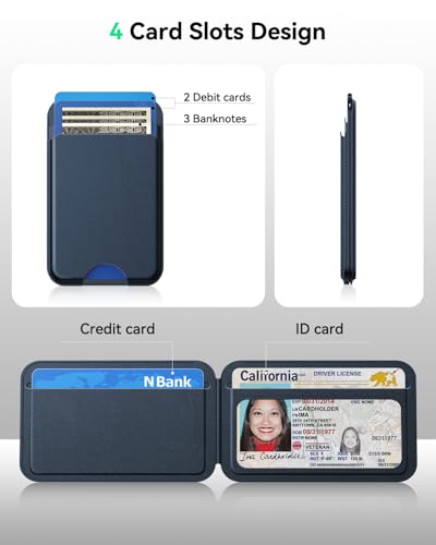 for MagSafe Wallet with Stand, 5 Card Holder, Slim Leather Magnetic Wallet for iPhone 18/17/16/15/14/13/12 Pro Max Plus Air Series, 3 Card Slots & 1 Cash Slot,Blue - color: Blue