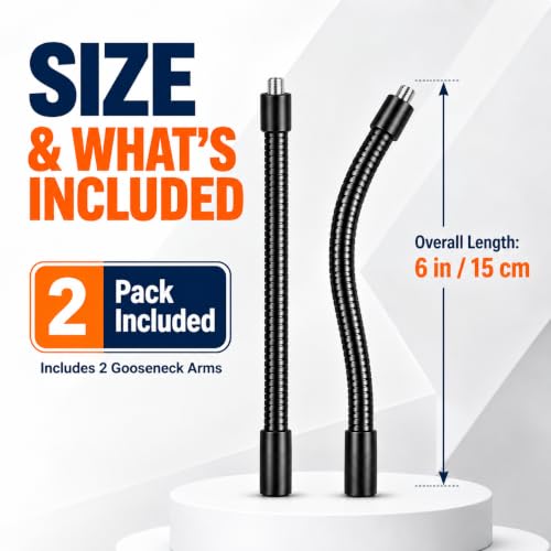 Gooseneck, 2 Pcs 1/4"-20 Female to Male Thread Metal Universal Hose Flexible Arm Gooseneck Tube Extension Holder for Action Camera, Phone, Microphone, Black (6inch) - size: 6inch