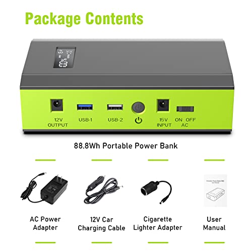 Portable Power Bank with AC Outlet, 65W External Battery Pack Backup - color: Green Grey