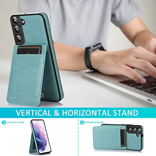 Asuwish Phone Case for Samsung Galaxy S22 5G with Tempered Glass Screen Protector and Credit Card Holder Wallet Cover Stand Leather Cell Accessories Glaxay S 22 G5 Cases Women Men Green - color: Green