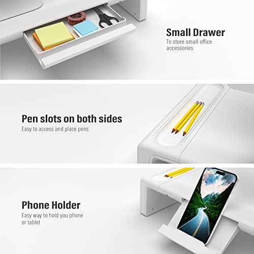 Monitor Stand Riser with Drawer & Phone Holder, Foldable Desk Organizer - color: White-Basic
