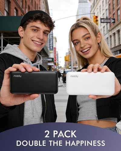 Miady 2-Pack Portable Charger, Slim 10000mAh Power Bank Travel Battery Pack - color: White+White