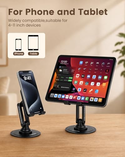 LENTION Phone Stand, 360° Rotating Foldable Adjustable Weighted Stable Base