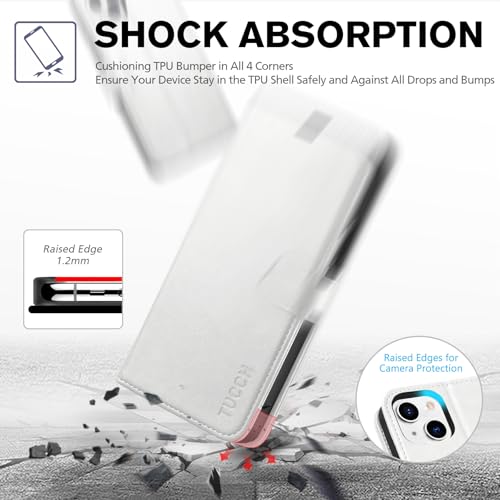 TUCCH Case Wallet for iPhone 13 (6.1") 2021, RFID Blocking Folio, White - color: White