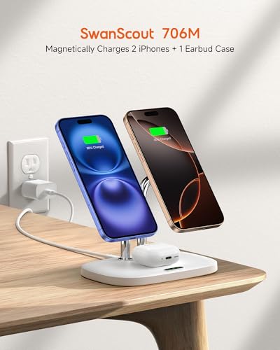 Dual Wireless Charger for iPhone 17, SwanScout 706M, White - color: White