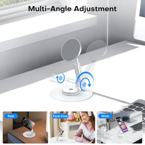 OMOTON MS05 [Height Adjustable] 360° Magnetic Phone Stand, Silver White - color: Silver White