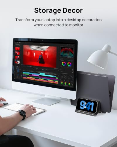 SODI Vertical Laptop Stand Holder for Desk Compatible with MacBook Air, MacBook Pro Stand Vertical Aluminum Up to 17 inch, Gravity Auto-Lock Cooling, 3-in-1 Space Saving Desk Organizer Accessories - color: Black
