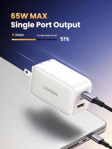 UGREEN Nexode 65W USB C Charger Block, 3-Port Wall Charger Fast Charging - color: White