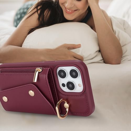 Lipvina Crossbody Wallet Case for iPhone 13 Pro,Wine Red - color: 07-Wine Red, size: iPhone 13 Pro 6.1"