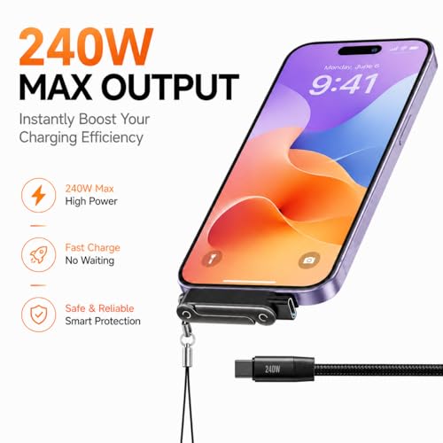 240W USB C to USB C Invisible Charging Cable with Foldable Stand - color: Black,3Pcs