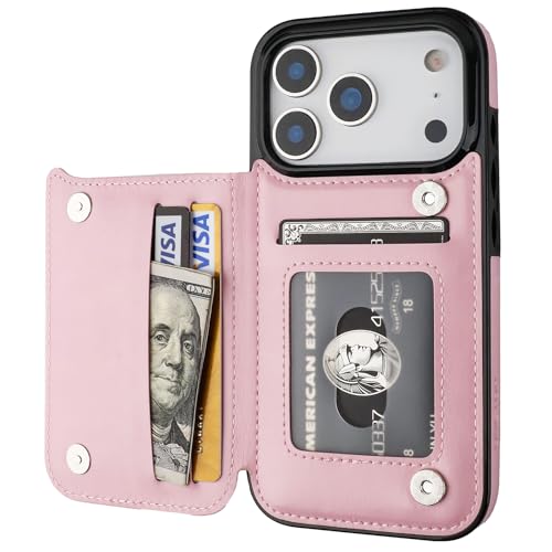ONETOP for iPhone 18/17 Pro Wallet Case with Credit Card Holder,Pink - color: Pink