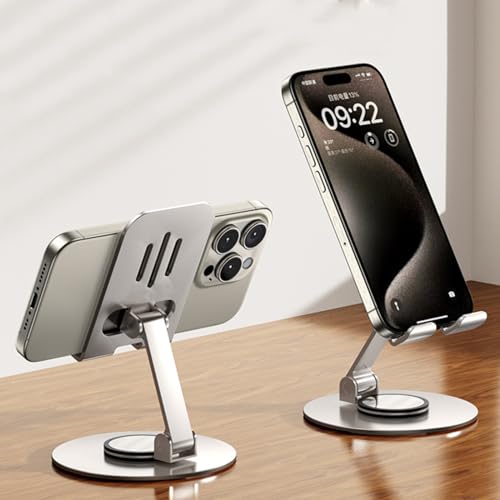 DEARART Silver Cell Phone Stand, 360° Adjustable Phone Stand for Desk, Foldable Phone Holder Fully Carried Easily, Disc Base - color: Silver ( Disc Base )