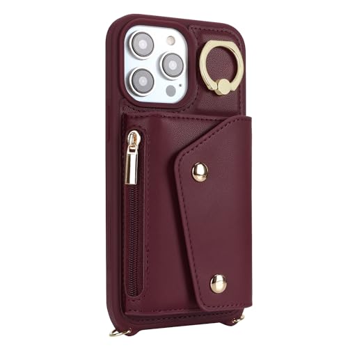 Lipvina Crossbody Wallet Case for iPhone 13 Pro,Wine Red - color: 07-Wine Red, size: iPhone 13 Pro 6.1"