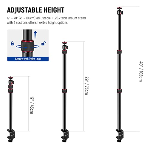 NEEWER Extendable Camera Desk Mount with Ball Head, 17"-40", TL283(RED) - style: TL283/Red