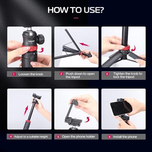 ULANZI MT-44 Auto Open Phone Tripod, 59" Extendable Selfie Stick Vlog Stand - color: BLACK