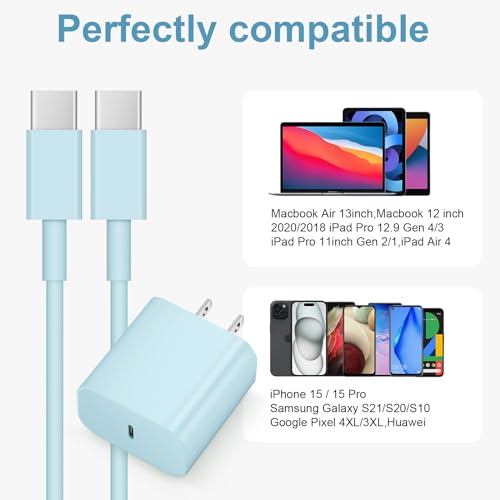 iPhone 18 17 16 15 Charger Fast Charging USB C Charger Block - color: Blue, size: 6FT