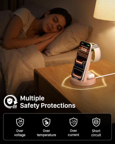 Anlmz 3 in 1 Charging Station - Wireless Charger for Apple Multiple Devices - color: Rose