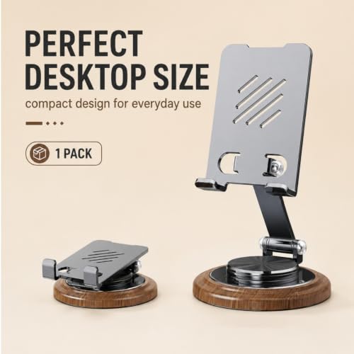 Desktop Phone Stand Foldable Wood Grain（Black）