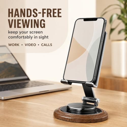 Desktop Phone Stand Foldable Wood Grain（Black）