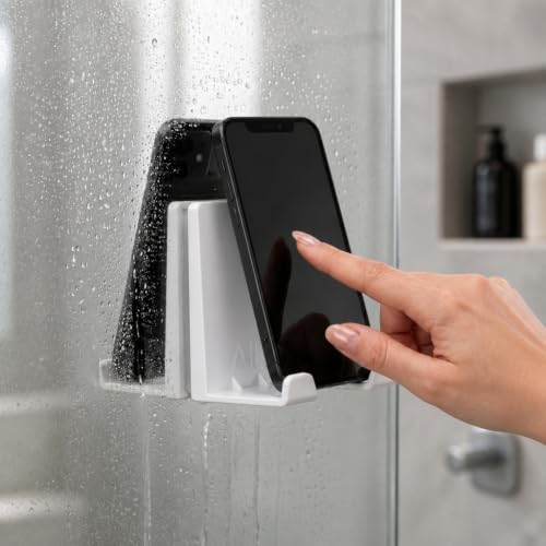 AIRSTIK Cell Phone Holder for Glass Shower, Mirror & Window, White - color: White