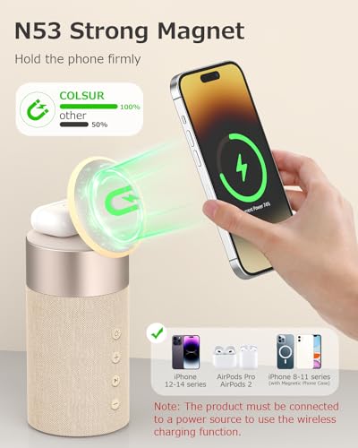 Bluetooth Speaker, Night Light, 15W Magnetic Fast Charging for Apple - color: Yellow