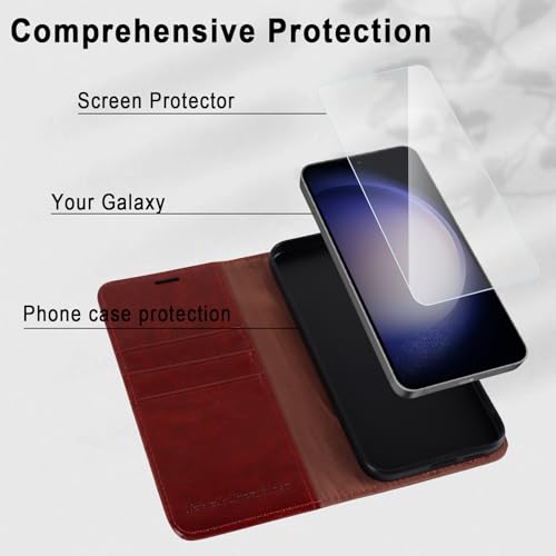 MONASAY Wallet Case for Samsung S23 with 3 Card Holders - Burgundy - color: Burgundy, size: Galaxy S23