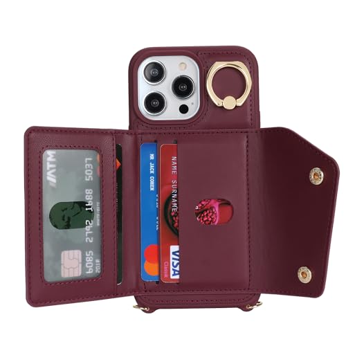 Lipvina Crossbody Wallet Case for iPhone 13 Pro,Wine Red - color: 07-Wine Red, size: iPhone 13 Pro 6.1"