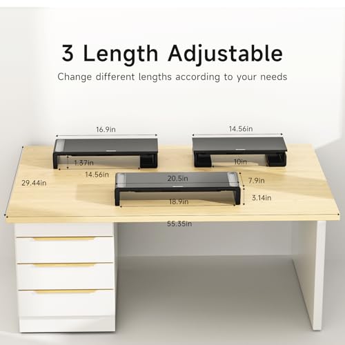 Adjustable Monitor Riser with Drawer & Phone Holder, Foldable Desk Stand - color: Black-Basic
