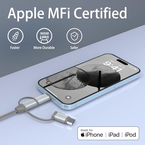 MFi Certified 3 in 1 Multi Charging Cable 1Pack - size: 1 Pack,3.4ft
