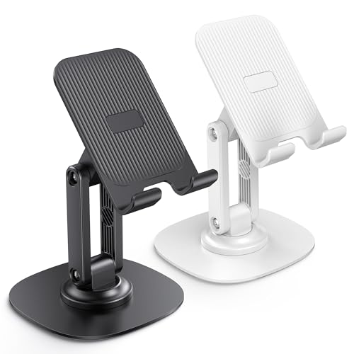 OMOTON Cell Phone Stand for Desk, 2 Pack Adjustable Foldable Phone Holder - color: Black & White