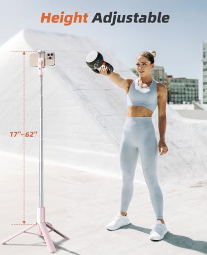 Tripod for iPhone, Selfie Stick with Remote, Stable & Durable Phone Tripod - color: Pink