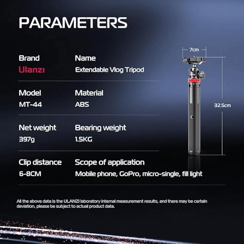 ULANZI MT-44 Auto Open Phone Tripod, 59" Extendable Selfie Stick Vlog Stand - color: BLACK