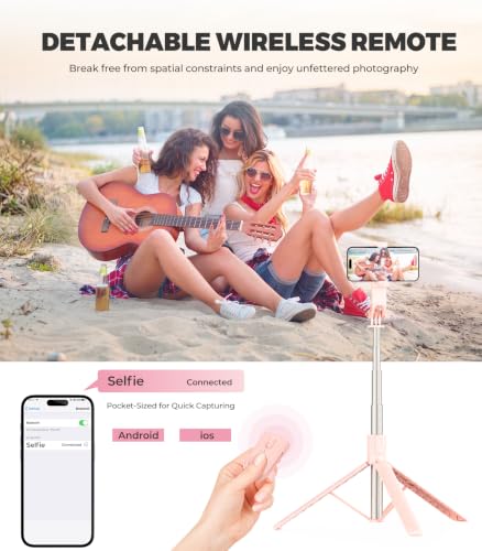 71” Phone Tripod & Selfie Stick for iPhone/Samsung/Android/Camera - color: Pink