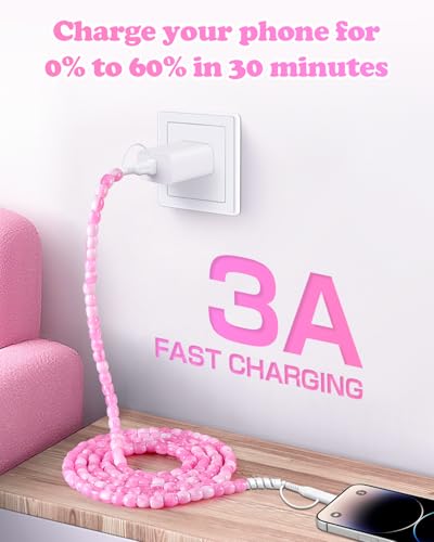 JAKPAK Multi 4 in1 USB Cable for iPhone Beaded Phone Charger 6.6FT, Pink - size: 6.6FT/2M