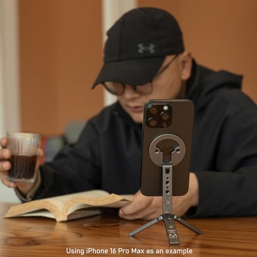 Magnetic Tripod for iPhone, Magsafe Mount with Hook, Cold Shoe & 1/4" Screw
