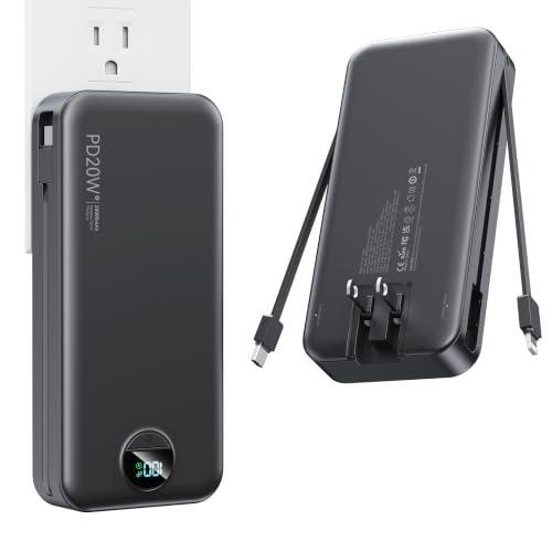 Nusyddy Portable Charger 20000mAh Fast Charging w/Built-in Wall Plug Black - color: Jet Black