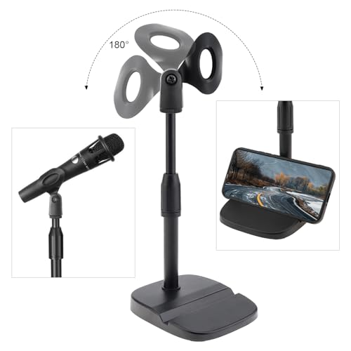 RTNLIT Desktop Mic Stand with Phone Holder, 5/8" to 3/8" Screw Adapter
