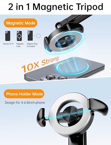 70" Magnetic Phone Tripod, Selfie Stick Tripod for iPhone MagSafe & Camera - color: Black