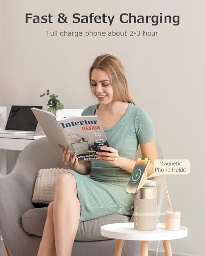 Bluetooth Speaker, Night Light, 15W Magnetic Fast Charging for Apple - color: Yellow