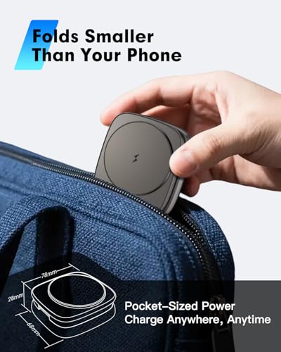 3-in-1 Magnetic Wireless Charging Station for Apple Devices - 15W Fast Charge with 30W Adapter, Foldable Aluminum Travel Dock for iPhone 17/16/15/14/13/12 Series, iWatch, AirPods