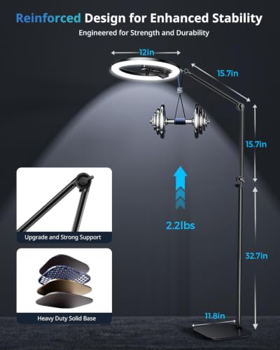 UBeesize 12" Ring Light Tripod for iPhone, 75" Tall Overhead Phone Mount