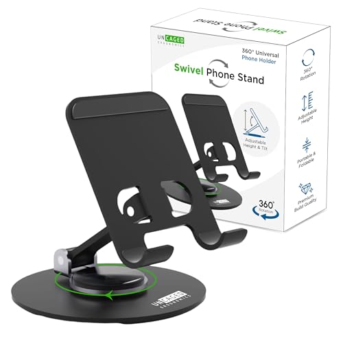 Uncaged Ergonomics Adjustable/Foldable Swivel Phone Stand for Desk (Black) - color: Black