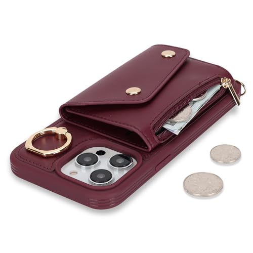 Lipvina Crossbody Wallet Case for iPhone 13 Pro,Wine Red - color: 07-Wine Red, size: iPhone 13 Pro 6.1"