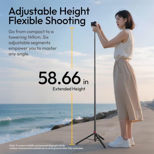 ULANZI MT44 Auto Open Phone Tripod, 59" Extendable Selfie Stick for iPhone - color: MT44 Auto Open Black