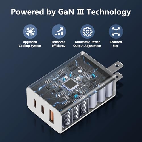 65W USB C Charger for iPhone 18/17Pro/Max,3-Port Fast Charger USB C - color: white