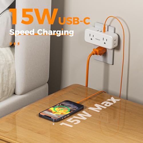 TESSAN Wall Outlet Extender, Multi Plug Mini Wall Expander, White - color: White with USB-C, size: 7 Outlets