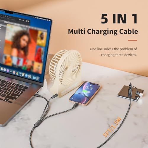 MPATIBY Multi Charging Cable 5 in 1, 1Pack 5FT USB C/A Multi Charger Cable - color: Black+gray, size: 1Pack5FT